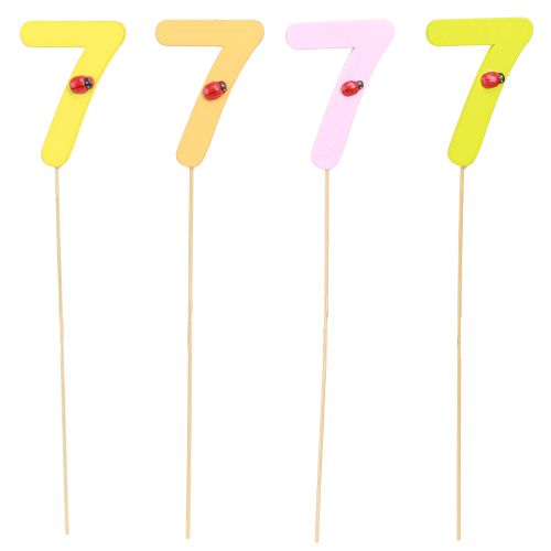 Prodotto Numero dell&#39;anniversario &quot;7&quot; sul bastoncino Tappi numerici colorati 7,5 cm 16 pezzi