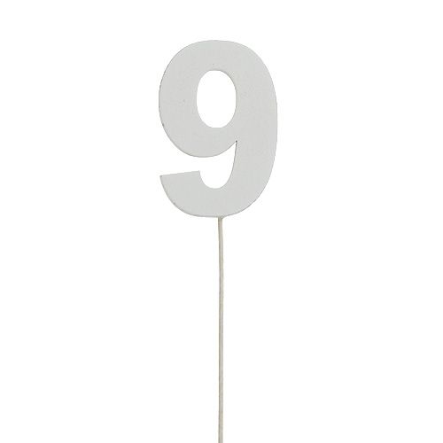 Floristik24 Numero anniversario &quot;9&quot; sul bastone bianco L27cm 10 pezzi