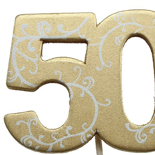 Floristik24 Numero di legno &quot;50&quot; sull&#39;asta 36 oro