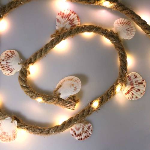 Floristik24 Cordone di iuta con conchiglie e LED 200cm decorazione ristorante di pesce