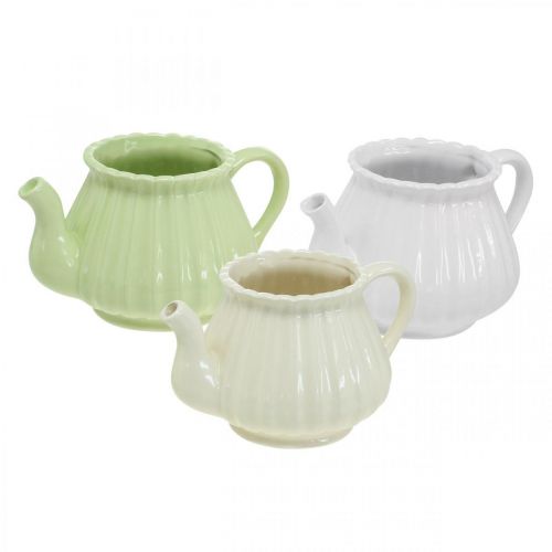 Floristik24 Caffettiera decorativa in ceramica, vaso per piante verde, bianco, crema L19cm Ø7.5cm