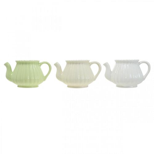 Floristik24 Caffettiera decorativa in ceramica, vaso per piante verde, bianco, crema L19cm Ø7.5cm