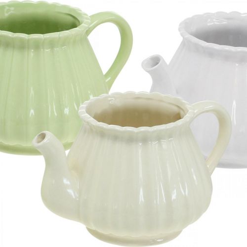 Floristik24 Caffettiera decorativa in ceramica, vaso per piante verde, bianco, crema L19cm Ø7.5cm