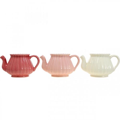 Floristik24 Teiera decorativa vaso per piante in ceramica rosa, rosso, bianco L19cm 3pz