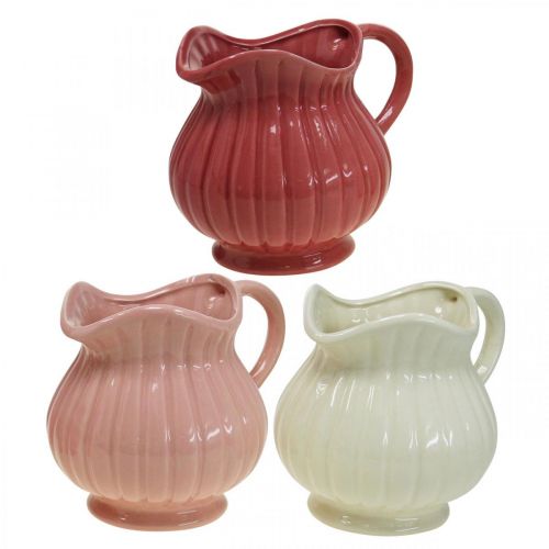 Floristik24 Vaso decorativo, brocca con manico ceramica bianca, rosa, rossa H14,5cm 3pz