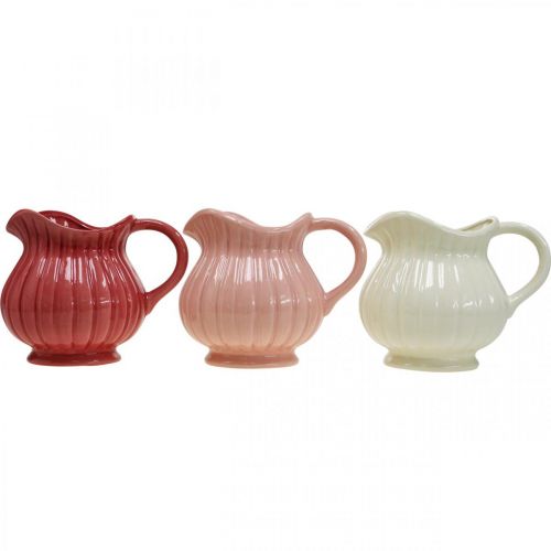 Floristik24 Vaso decorativo, brocca con manico ceramica bianca, rosa, rossa H14,5cm 3pz