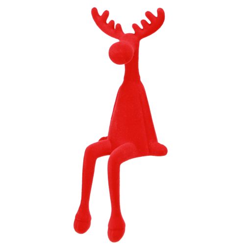 Decorazione natalizia a forma di alce con sgabello Edge, floccato, 31 cm, rosso, 3 pezzi