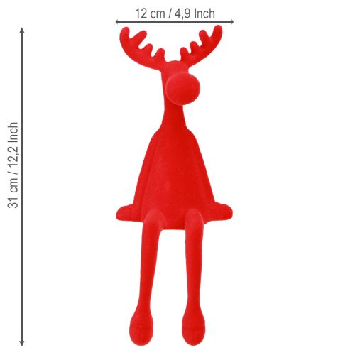 Prodotto Decorazione natalizia a forma di alce con sgabello Edge, floccato, 31 cm, rosso, 3 pezzi