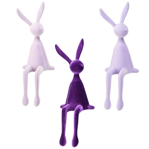 Floristik24 Edge Sitter Bunny Coniglietto pasquale floccato viola – 2a scelta – Lilla 36 cm 3 pezzi