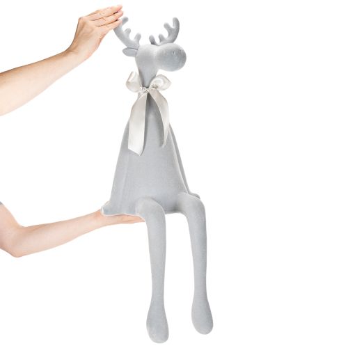 Statuetta decorativa di alce floccata con fiocco, da appoggio su mensola, 80 cm | Floristik24.it