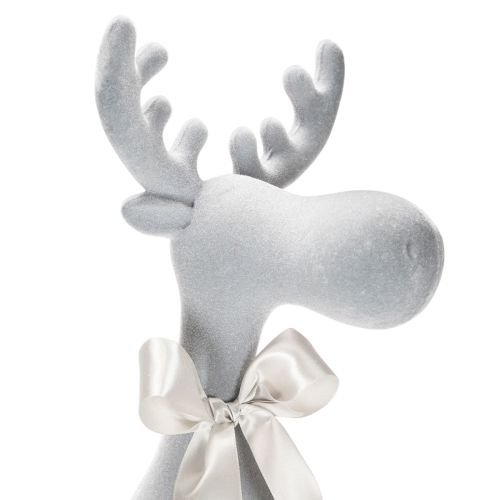 Statuetta decorativa di alce floccata con fiocco, da appoggio su mensola, 80 cm | Floristik24.it