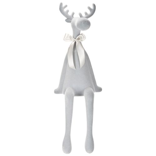 Statuetta decorativa di alce floccata con fiocco, da appoggio su mensola, 80 cm | Floristik24.it