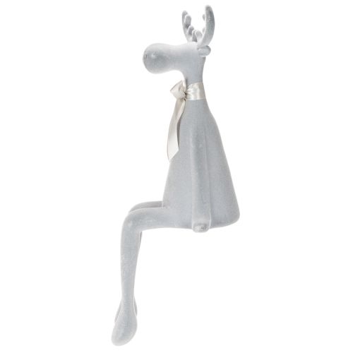 Statuetta decorativa di alce floccata con fiocco, da appoggio su mensola, 80 cm | Floristik24.it