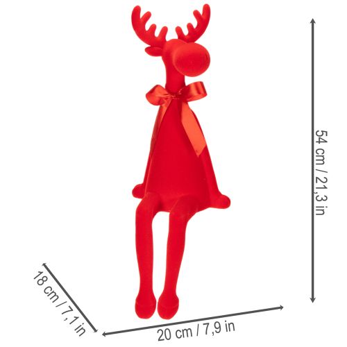 Statuetta decorativa di alce seduta con fiocco, in velluto, da posizionare su una mensola, 54 cm. | Floristik24.it