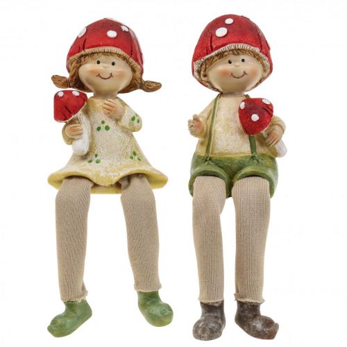 Floristik24 Scaffale sgabello figure decorative ragazzo e ragazza funghi bambini 2 pezzi