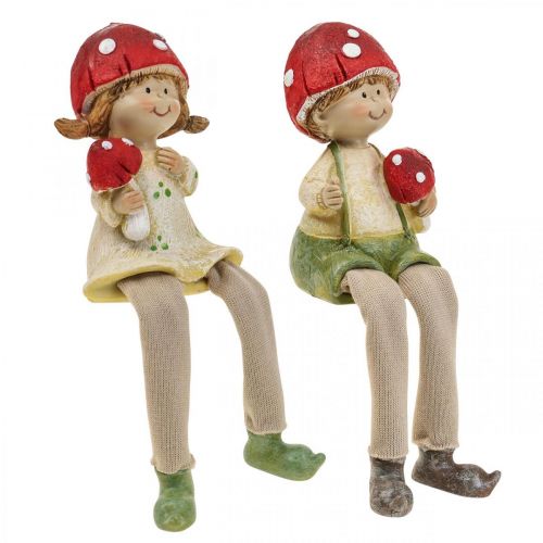 Floristik24 Scaffale sgabello figure decorative ragazzo e ragazza funghi bambini 2 pezzi