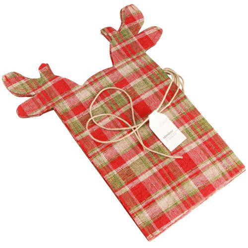 Floristik24 Busta regalo in tessuto a quadri Renna natalizia 22×28 cm 5 pz