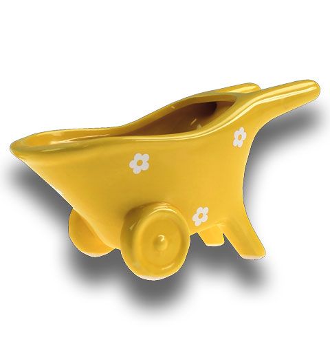 Carriola in ceramica gialla 16,5 cm
