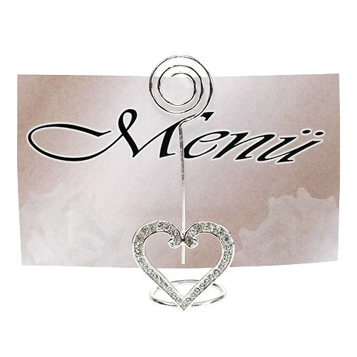 Floristik24 Portacarte cuore per decorazione tavola 4cm argento 6 pezzi