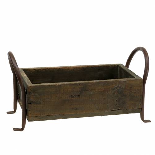 Floristik24 Fioriera con manici e piedini in legno, metallo marrone 33 × 15cm H17,5cm