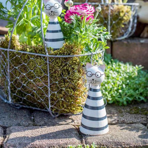 Floristik24 Gatto con occhiali, figura decorativa da posizionare, figura di gatto in metallo bianco e nero H16cm Ø7cm