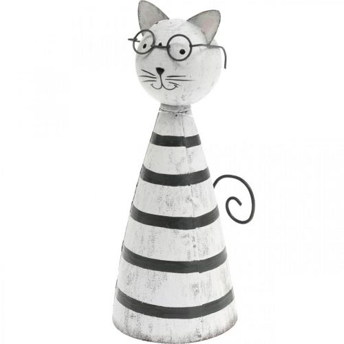Floristik24 Gatto con occhiali, figura decorativa da posizionare, figura di gatto in metallo bianco e nero H16cm Ø7cm