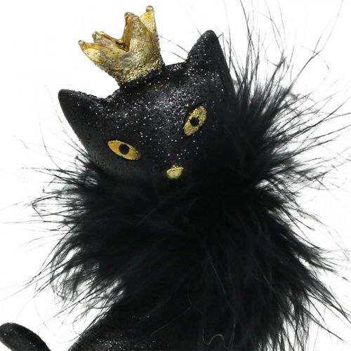 Floristik24 Figura decorativa gatto poliresina con corona oro nero H12.5cm 2 pezzi