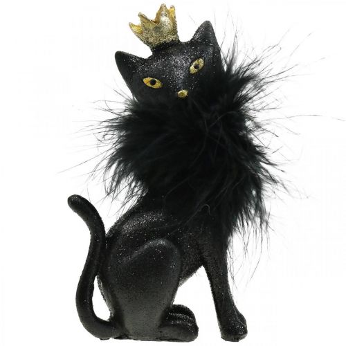 Floristik24 Figura decorativa gatto poliresina con corona oro nero H12.5cm 2 pezzi