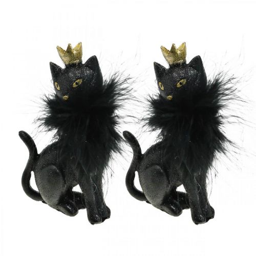 Floristik24 Figura decorativa gatto poliresina con corona oro nero H12.5cm 2 pezzi