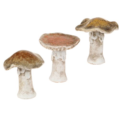 Funghi decorativi in ceramica da tavolo, decorazione rosso marrone giallo H6cm 6 pezzi