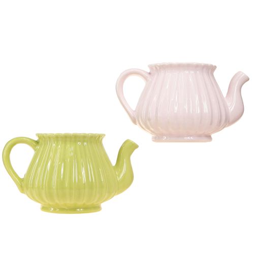Prodotto Fioriera teiera decorativa in ceramica rosa verde 19,5×13,5×11 cm 2 pz