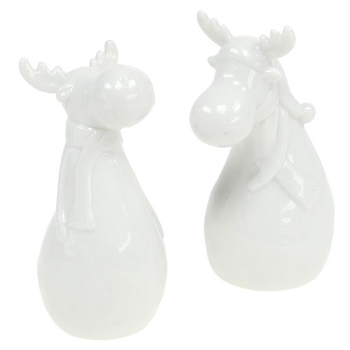 Figura in ceramica alce 12,5 cm bianco 2 pezzi