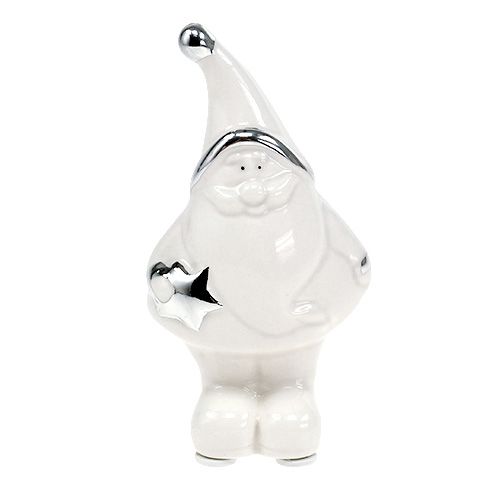 Floristik24 Statuetta in ceramica Babbo Natale 11 cm bianco, argento 8 pezzi