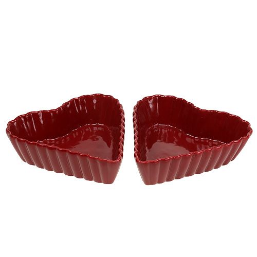 Floristik24 Ciotola cuore in ceramica 18 cm rosso 2 pezzi