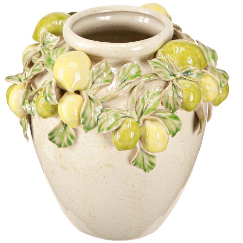 Vaso in ceramica decorazione limone verde mediterraneo giallo H19cm