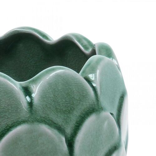 Vaso da fiori in ceramica smaltata verde craquelé vintage Ø17cm H15cm
