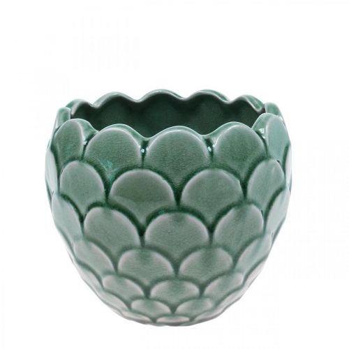 Vaso da fiori in ceramica smaltata verde craquelé vintage Ø15cm H13cm