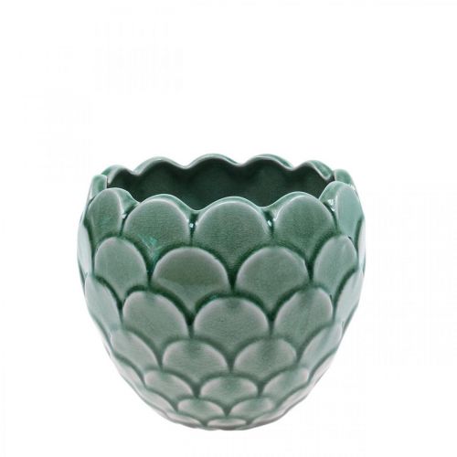 Floristik24 Vaso da fiori in ceramica smaltata verde craquelé vintage Ø13cm H11cm
