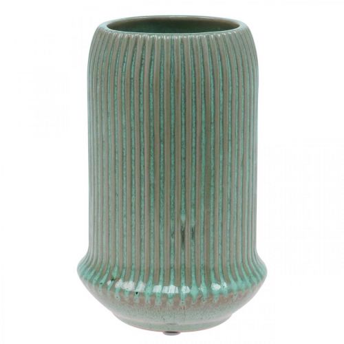 Prodotto Vaso in ceramica con scanalature Vaso in ceramica verde chiaro Ø13cm H20cm