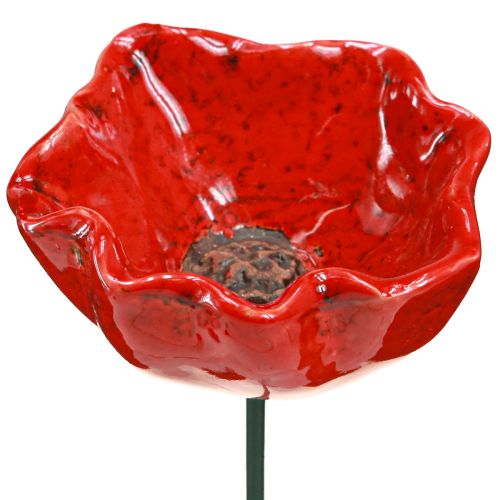Floristik24 Tappo decorativo per fiori in ceramica papavero rosso 6,5 cm 4 pezzi