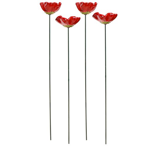 Floristik24 Tappo decorativo per fiori in ceramica papavero rosso 6,5 cm 4 pezzi
