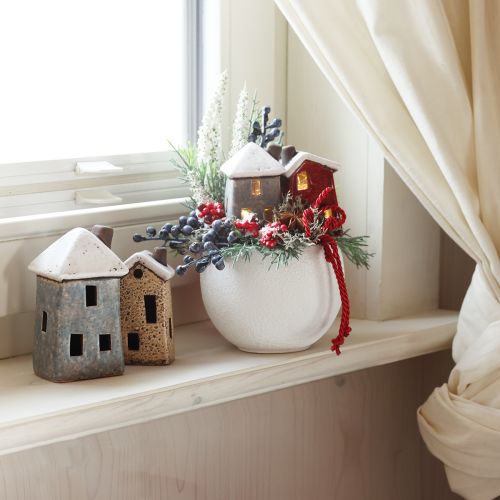 Decorazione dell&#39;Avvento in ceramica per casa crema rosso grigio 8,5/9,5 cm 3 pezzi