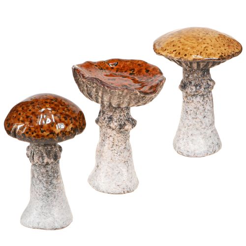 Funghi in ceramica decorazione in ceramica funghi arancio giallo marrone 8cm 3 pezzi