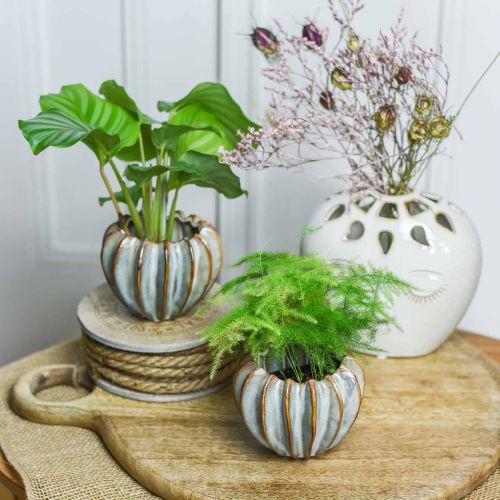 Floristik24 Vaso in ceramica, fioriera artistica, fioriera turchese, beige, marrone Ø11,5 cm H9 cm 2 pezzi