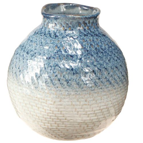 Prodotto Vaso in ceramica smaltata blu e bianco effetto intrecciato H18,5cm