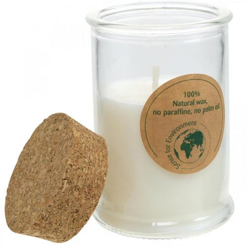 Floristik24 Candela in vetro cera di soia candela di soia con sughero bianco Ø5.5cm H8.5cm
