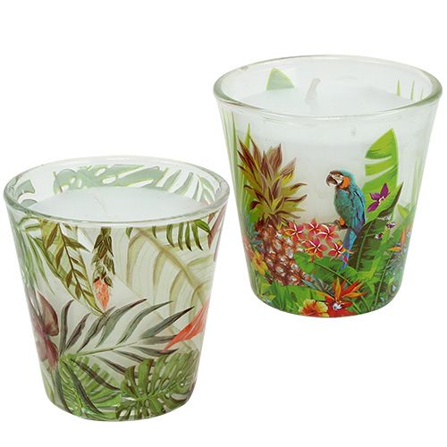 Floristik24 Candela in vetro motivo tropicale Ø6,5cm H6,5cm 2 pezzi