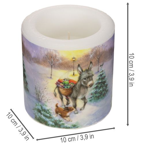 Candela a colonna con paesaggio invernale, motivo di asino e cane, 10 cm | Floristik24.it