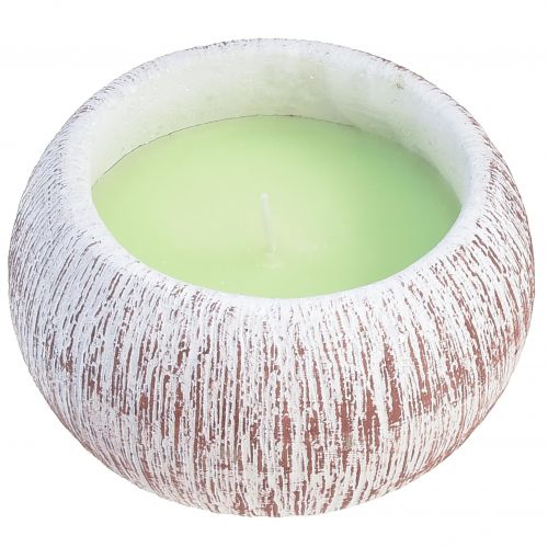 Candela Alla Citronella Ciotola Verde Ceramica Bianco Marrone H8cm