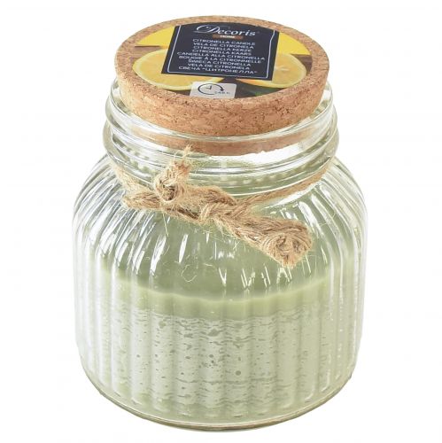 Floristik24 Candela profumata in vetro Candela alla citronella verde oliva H11,5 cm